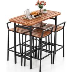 Outdoor Bar Sets Costway 5 Piece Acacia Wood Table Outdoor Bar Set
