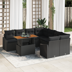 Garden & Outdoor Furniture vidaXL 9 Piece Garden Black Poly Rattan Acacia Patio Dining Set