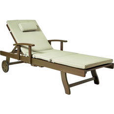 Brown - Wood Sun Beds Beliani Acacia Wood Garden Sun Lounger Reclining with Wheels