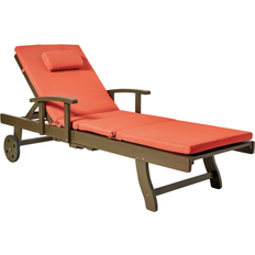 Seat Cushion Sun Beds Beliani Acacia Wood Garden Sun Lounger Reclining with Wheels