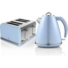 Swan Retro Blue Kettle and 4 Slice Toaster Set