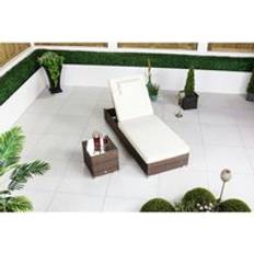 Giardino Rattan Sun Lounger Table Brown Outdoor Lounge Set