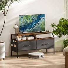 Homcom Brown TV Benches Homcom Stand Cabinet With 2 Foldable Drawers 90cm x 35cm TV Bench