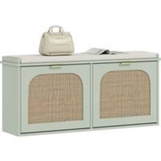 Homcom Green Benches Homcom Boho Shoe with Padded Seat and 2 Flip Drawers Storage Bench