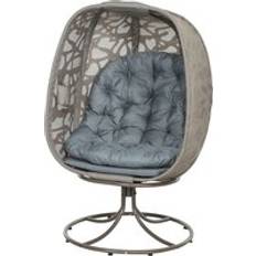 Grey - Metal Outdoor Hanging Chairs OutSunny Swivel Egg Chair with Cushions Foldable Basket