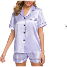 Swomog Silk Sleepwear Two Piece Pyjama Set - Lavender