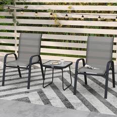 Lounge Bistro Sets OutSunny Seater Breathable Mesh Fabric Grey Bistro Set, Table incl. 2 Chairs & 1 Sofas
