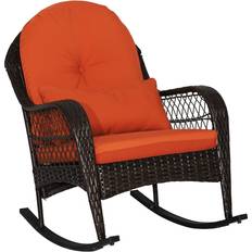 Outdoor Rocking Chairs Costway Patio Rattan Rocking Chair Pillow Orange