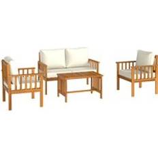 Outdoor Lounge Sets on sale OutSunny Four-Piece Acacia Wood Garden Sofa Teak Cream Outdoor Lounge Set