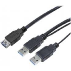 LogiLink USB 3.0 Y, 0.3m, 0,3 m, 2 x USB A, USB A, USB 3.2 Gen 1 (3.1 Gen 1), Hane/Hona, Svart