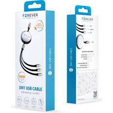 3in1 USB 2x USB-C Lightning Cable 100W