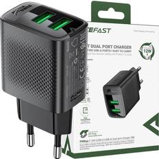 A86 Väggladdare 2x USB-A 12W Svart
