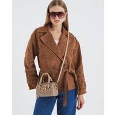 Monogram Print Cross Body Bowler Bag - Brown