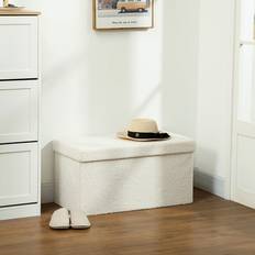 Beige Förvaringsbänkar Homcom Bänk Med Förvaring Teddy Fleece Krämvit 76 x 38 x 38 cm Förvaringsbänk