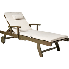 Seat Cushion Sun Beds Beliani Acacia Wood Garden Sun Lounger Reclining with Wheels