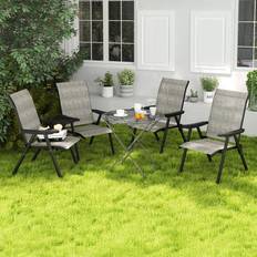 Metal - Seat Cushion Patio Chairs OutSunny Black Grey Folding Chair Set of 4 97 x 73 x 56 cm