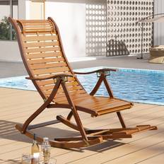 Outdoor Rocking Chairs Living and Home Bamboo Foldable Rocking Chair Recliner 108 x 47 x 95 cm