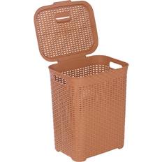 Plastic Rattan Laundry Clothes Bin Basket 45L Beige