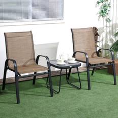 Lounge Bistro Sets OutSunny Seater Breathable Mesh Fabric Brown Bistro Set, Table incl. 2 Chairs
