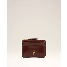 Burgundy Glazed Leather Zipped Card Holder - Red