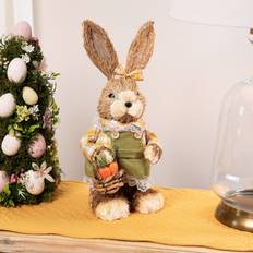 Easter Decorations Northlight Rustic Girl Rabbit with Basket Figure 13.75 Yellow Green Easter Decoration