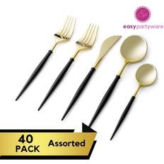Disposable Cutlery Decor Black Gold Plastic Cutlery 40 Piece Set