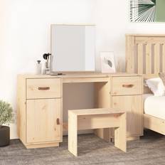 Bruna Sminkbord vidaXL Med Spegel Massiv Furu Sminkbord