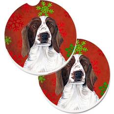 Red Coasters CoolCookware Welsh Springer Spaniel Red Green Snowflakes Set of 2 Coaster