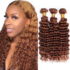 Hårtrenser AA Light Brown Human Hair Deep Wave Bundles 26 28 30 Inch 8A