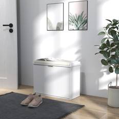 White Storage Benches Homcom Shoe with Cushion and Flip Drawer 62x26x47.5cm White Storage Bench