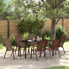 vidaXL 7 Piece Garden Brown Textilene Steel Patio Dining Set