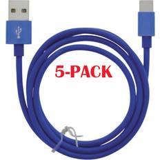 5-Pack USB-A USB-C Kabel 1m Blå