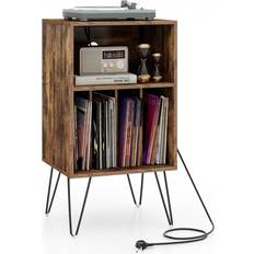 CD & Vinyl Storage Costway 3-Tier Record Player Stand Rustic Brown