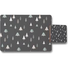 Black Coasters Christmas Winter Forest Placemat Set Black Coaster