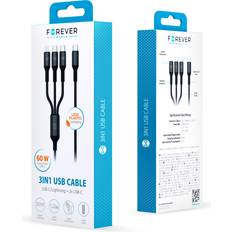 3in1 USB-C 2x Lightning Cable 1.2m 60W