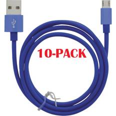 10-Pack USB-A MicroUSB 2.4A Cable 1m Blue