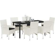 Steel - White Patio Dining Sets vidaXL 7 Piece Garden with Cushions White Poly Rattan Patio Dining Set