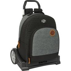 BlackFit8 Old School Black Grey School Backpack with Wheels