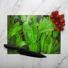 Glass Chopping Boards Abstract Background Dark Green Leaves Designer Natural Chopping Board