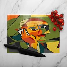 Glass Chopping Boards Portrait Cubism Art Style Man Calls On Phone Designer Chopping Board