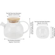Transparent Teapots TEA Pot Set Kettle 500ml with 6 Double Layer Cups Teapot