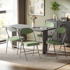 Homcom Green Chairs Homcom Fabric Padded Folding Chairs Set of 4 Chair 4pcs