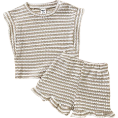 Shein Baby Girl Infant Toddler Striped Ruffle Sleeve Crew Neck T-Shirt - Black/White