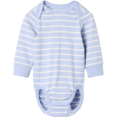 Striped Bodysuit with Envelope Neckline - Light Blue