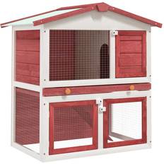vidaXL Outdoor Rabbit Hutch 3 Doors Red