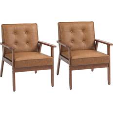 Wood Armchairs Homcom 2 Pack PU Leather Accent Chair Armchair 2pcs