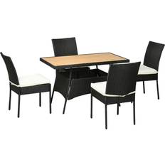 OutSunny Giardino Acciaio Rattan E Nero Set da pranzo per patio, 1 Tavolo incluso 4 Sedie