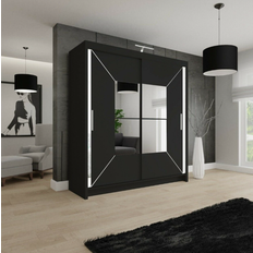 Sliding Wardrobes 4u Nicole Double Mirror Black Wardrobe 180x217cm