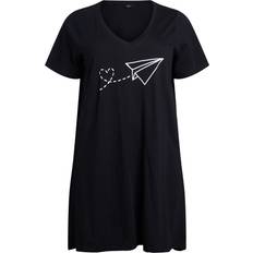 Zizzi Undertøj Zizzi Natkjole Malba S S Blk Dress - Sort/Hvid