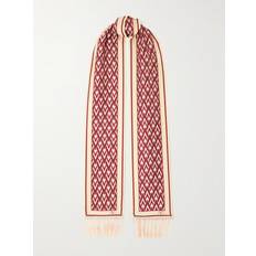 Gold Scarfs Valentino Garavani Toute La V Fringed Printed Silk-twill Scarf - Red